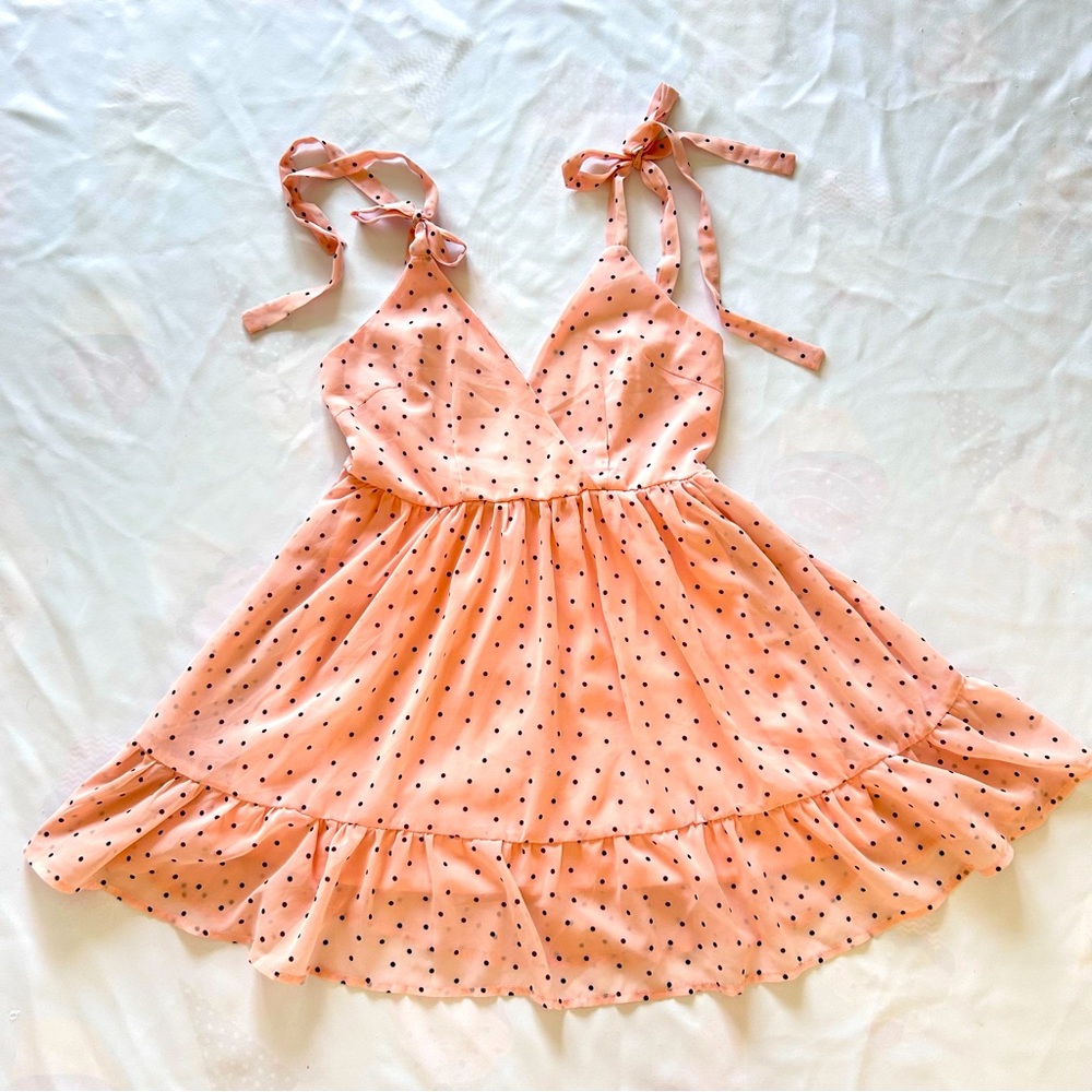 NWT Small Baby Pink Polka Dot Babydoll Top Tie Shoulders Satin Lingerie Bridal